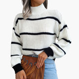 Women's Knit Sweater with Stripes and High Collar