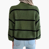 Women's Knit Sweater with Stripes and High Collar
