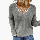 Women's Knit Sweater with Wavy Edge