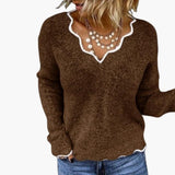 Women's Knit Sweater with Wavy Edge