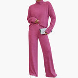Women's Knit Sweater and Pants Set with Ribbed Design