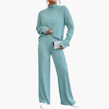 Women's Knit Sweater and Pants Set with Ribbed Design
