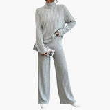 Women's Knit Sweater and Pants Set with Ribbed Design