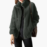Women's Teddy Coat with Front Zipper and Adjustable Hem