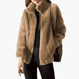 Women's Teddy Coat with Front Zipper and Adjustable Hem