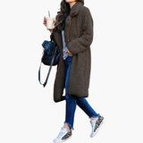 Women's Teddy Fur Coat Long with Wide Collar and Structured Surface