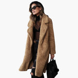 Women's Teddy Fur Coat Long with Wide Collar and Structured Surface
