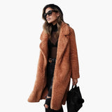 Women's Teddy Fur Coat Long with Wide Collar and Structured Surface