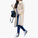 Women's Teddy Fur Coat Long with Wide Collar and Structured Surface