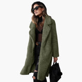 Women's Teddy Fur Coat Long with Wide Collar and Structured Surface