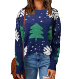 Women's Christmas Sweater with Round Neck and Tree Design