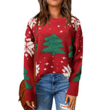 Women's Christmas Sweater with Round Neck and Tree Design