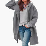 Women's Long Winter Coat with Buttons and Pockets