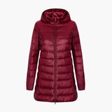 Women's Winter Jacket with Hood and Extended Length