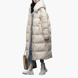 Women's Long Winter Coat with Quilted Design and Front Zipper