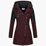 Women's Long Coat with Hood and Asymmetric Zipper