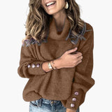 Women's Sweater with Turtleneck and Sleeve Buttons
