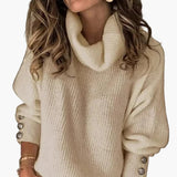 Women's Sweater with Turtleneck and Sleeve Buttons