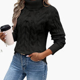 Women's Sweater with Turtleneck and Cable Knit Pattern
