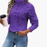 Women's Sweater with Turtleneck and Cable Knit Pattern
