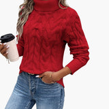Women's Sweater with Turtleneck and Cable Knit Pattern
