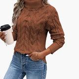 Women's Sweater with Turtleneck and Cable Knit Pattern