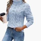 Women's Sweater with Turtleneck and Cable Knit Pattern