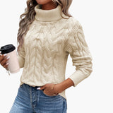 Women's Sweater with Turtleneck and Cable Knit Pattern