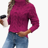 Women's Sweater with Turtleneck and Cable Knit Pattern