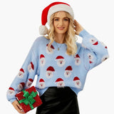 Women's pullover with round neckline and festive pattern
