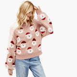 Women's pullover with round neckline and festive pattern
