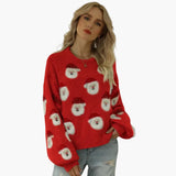Women's pullover with round neckline and festive pattern