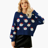 Women's pullover with round neckline and festive pattern
