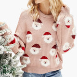 Women's pullover with round neckline and festive pattern