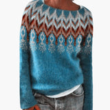 Women's pullover with round neckline and patterned surface