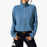 Women's Sweater with Stand-Up Collar and Half Zipper
