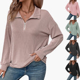 Women's Sweater with Striped Pattern and Half Zipper