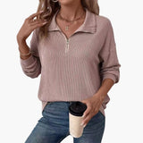 Women's Sweater with Striped Pattern and Half Zipper