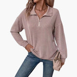 Women's Sweater with Striped Pattern and Half Zipper