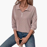 Women's Sweater with Striped Pattern and Half Zipper