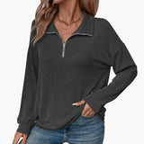 Women's Sweater with Striped Pattern and Half Zipper