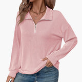 Women's Sweater with Striped Pattern and Half Zipper