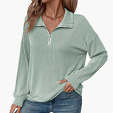 Women's Sweater with Striped Pattern and Half Zipper
