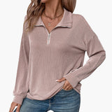 Women's Sweater with Striped Pattern and Half Zipper
