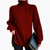 Women's sweater with a loose turtleneck and long sleeves