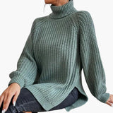 Women's sweater with a loose turtleneck and long sleeves