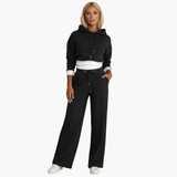 Women’s Two-Piece Tracksuit Set with Hooded Top and Wide-Leg Pants