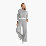 Women’s Two-Piece Tracksuit Set with Hooded Top and Wide-Leg Pants