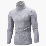 Men's Turtleneck Sweater with Ribbed Surface and Long Sleeves