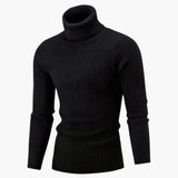 Men's Turtleneck Sweater with Ribbed Surface and Long Sleeves